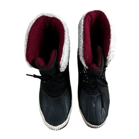 Tommy Hilfiger Black Twebonie Duck Boots Women’s Sz 7M Leather Faux Fur Winter - Picture 7 of 9